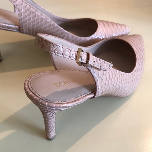 BCBGeneration Shoes - BCBGeneration Blush Leather Snake Slingback NIB